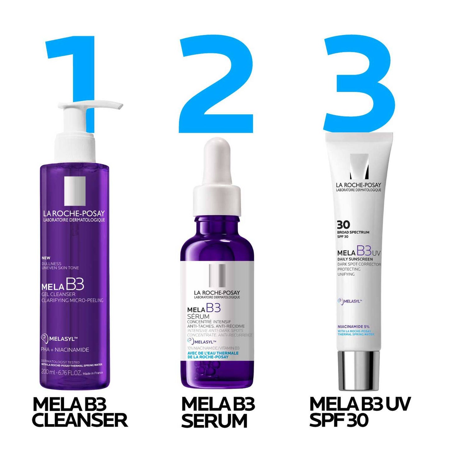 mela-b3-facial-gel-cleanser-with-melasyltm-niacinamide-h2 LaRochePosay-Product-MelaB3-MelaB3Cleanser-200ml-03337875890069-Routine_1500x1500_REV.jpg
